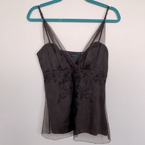 Elie Tahari Brown Silk Embroidered Camisole  Top